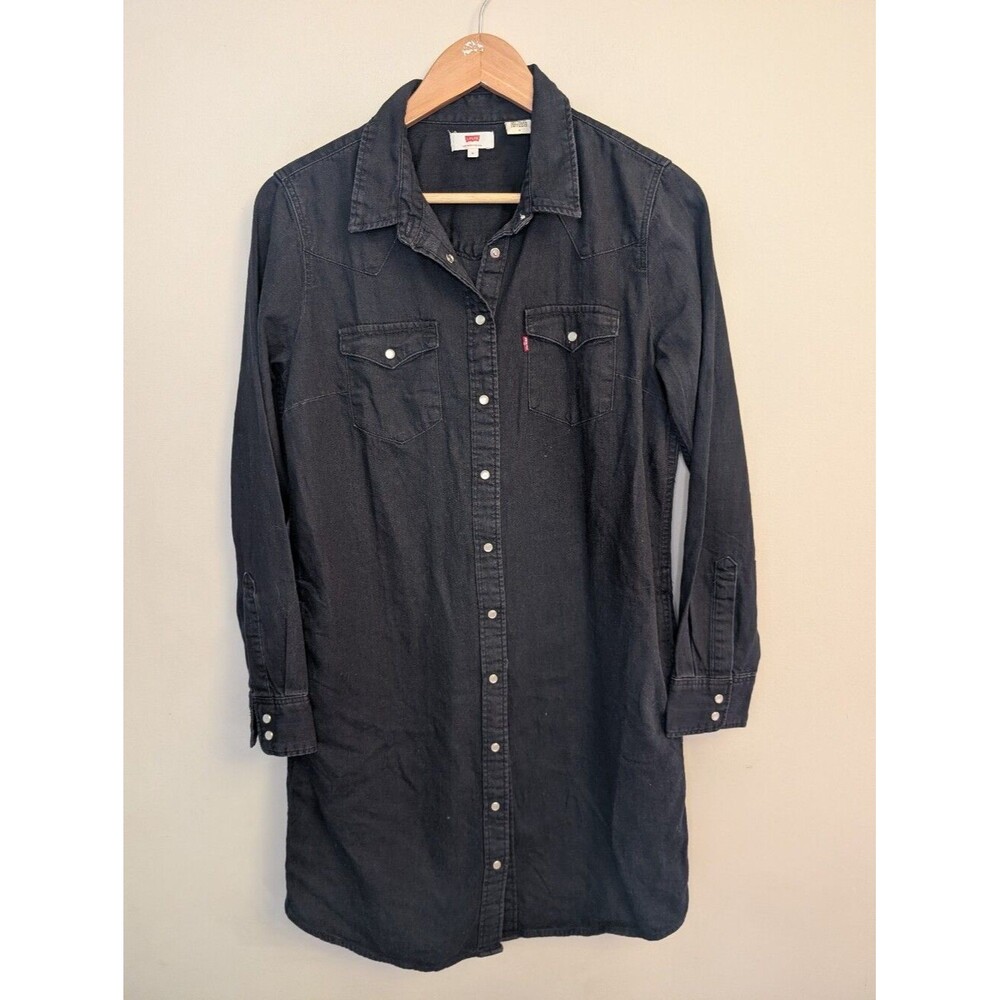 Levi's Ellie Black Denim Snap Front Shirt Dress Size M